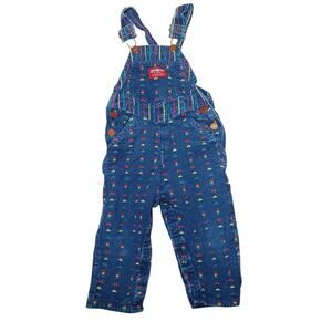 Vintage OshKosh B’Gosh Kids Denim Overalls 3T Cars Traffic Light Print‎ Striped